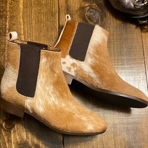Myra Brown and Tan Cowhide Ankle Boots